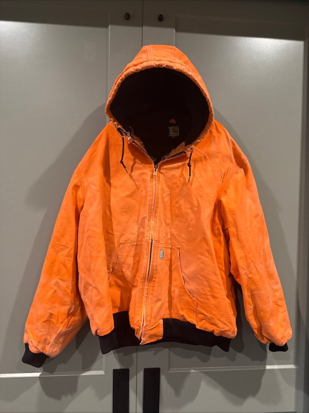 Carhartt Jacket Mens 4XT Orange Blaze BLZ Hooded Full Zip Made in USA J140 Work